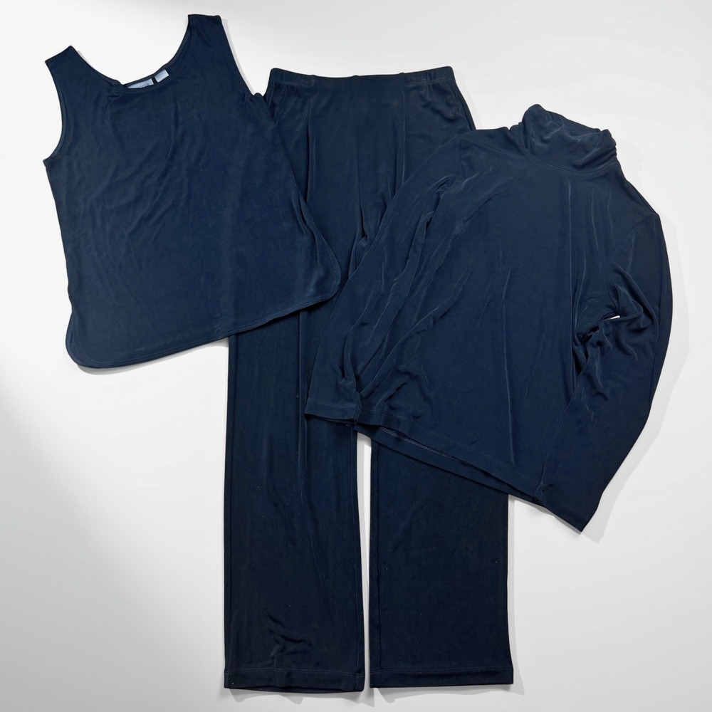 Chico's Travelers 3 Piece Set Women Size 1 Black Ribbed Pants Tank Turtleneck